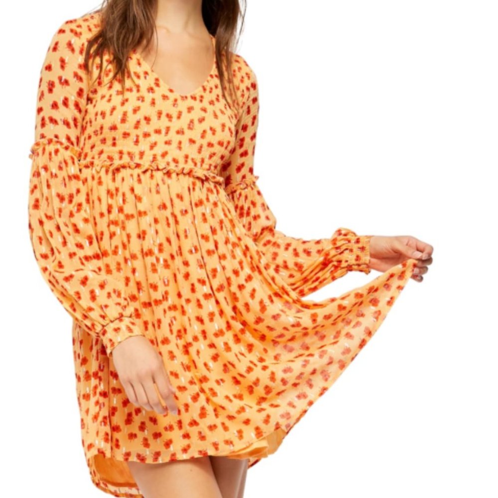 Free People Orange and Red Floral Dress